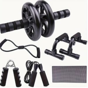 Seven-piece Fitness Set For Small Home Use, Skipping Rope, Grip Strengthener, Push-ups, Abdominal Wheel, Muscle - Portable Equipment For Muscle Strengthening, Core Workout For Men And Women